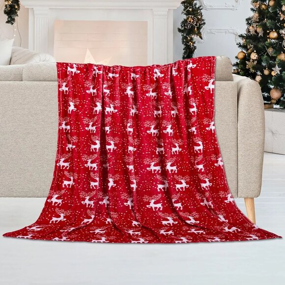 Elegant Comfort Velvet Touch Ultra Plush Christmas Holiday Printed Fleece Blanke - Picture 1 of 9